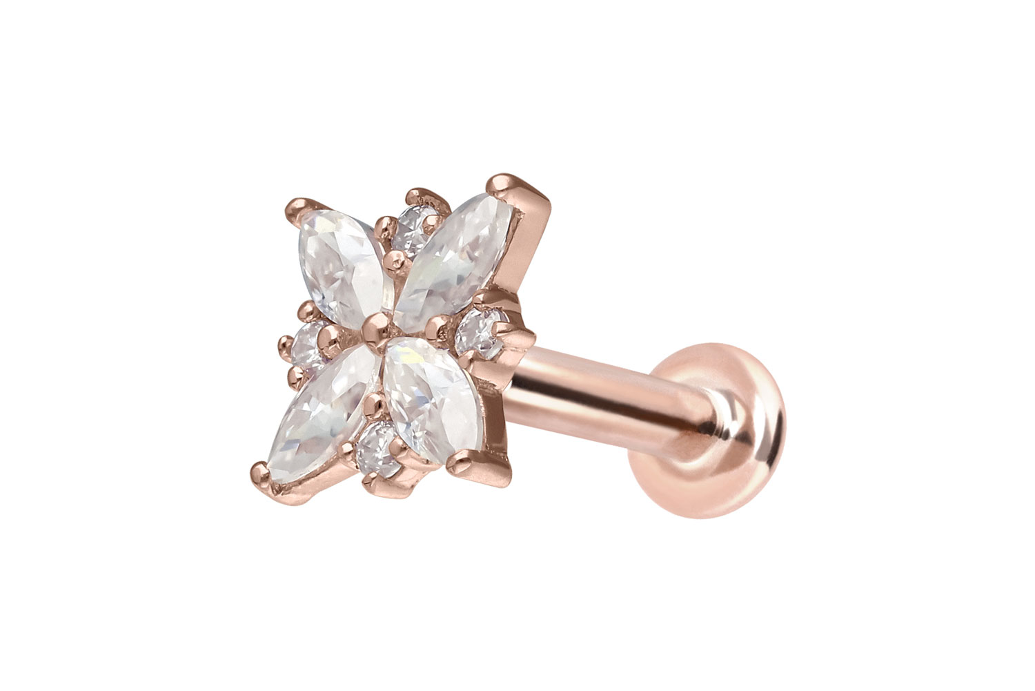 14 Karat Gold Labret Piercing mit Push Fit MOISSANIT-BLUME